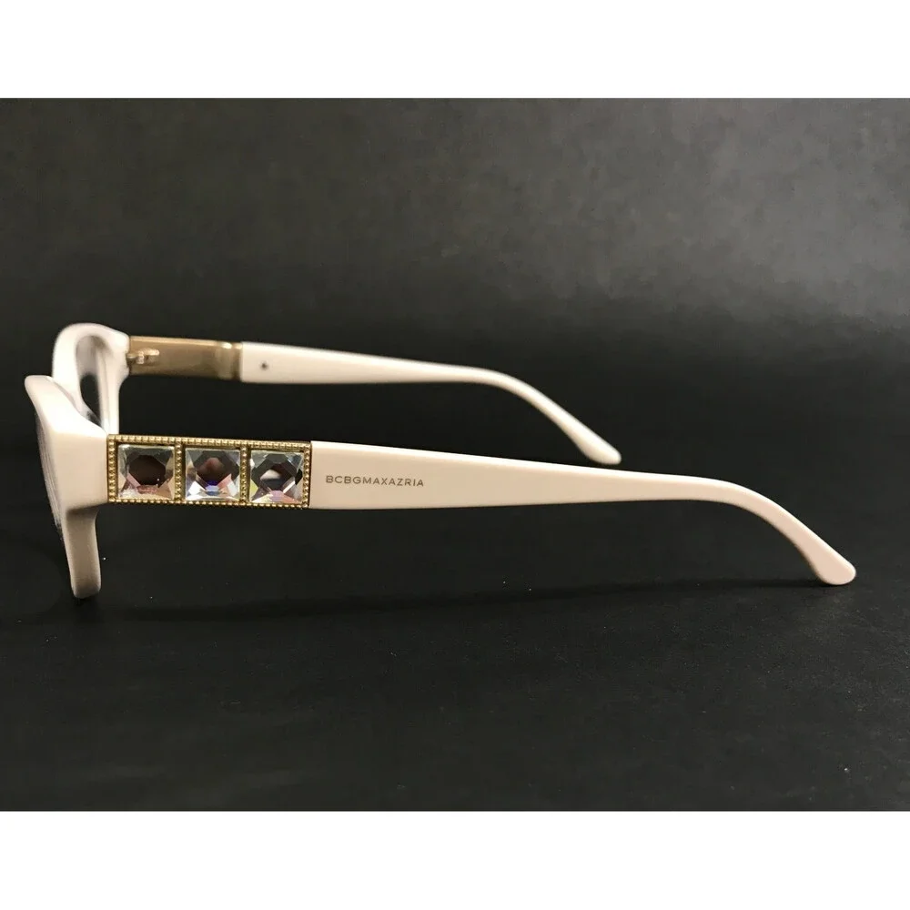 BCBGMAXAZRIA Eyeglasses Frames KASIA ALMOND WHITE Cat Eye Crystals 52-16-135